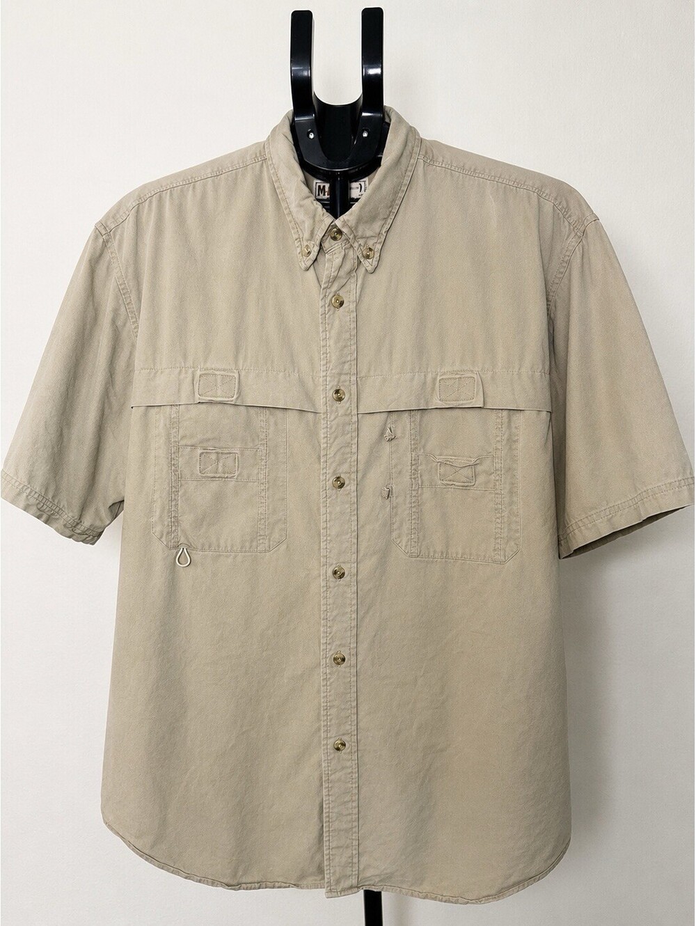 Y2K Magellan Sportswear Fishing Shirt Short Sleeve XL Khaki Vented Button Up 083